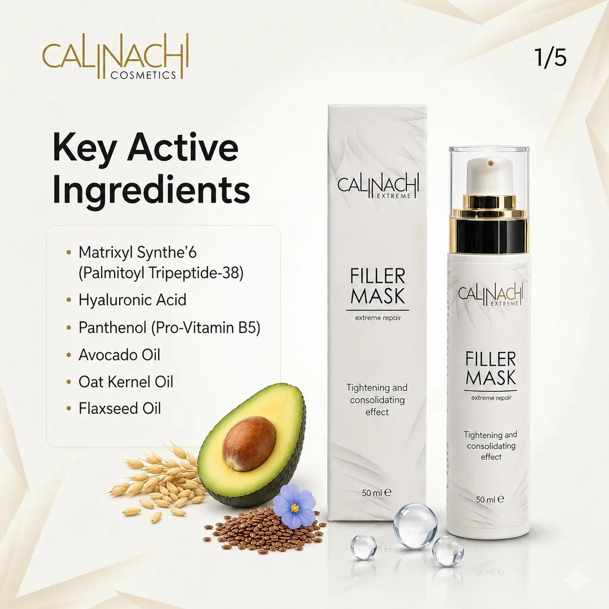 Filler Mask for Face, Neck, and Décolletage, 50ml. skincare CALINACHI Cosmetics