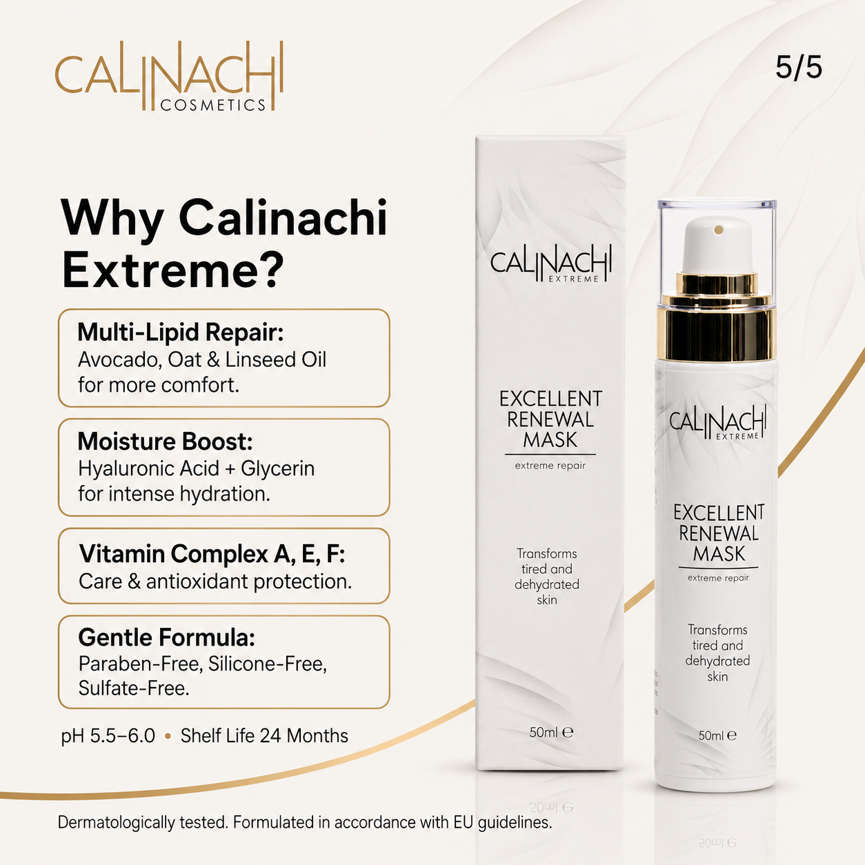 Excellent Renewal Mask for Face, Neck, and Décolletage, 50ml. skincare CALINACHI Cosmetics