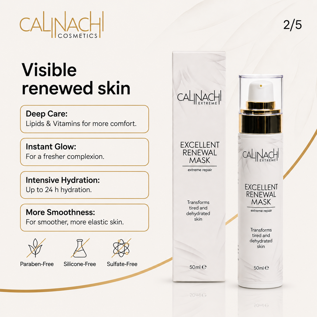 Excellent Renewal Mask for Face, Neck, and Décolletage, 50ml. skincare CALINACHI Cosmetics