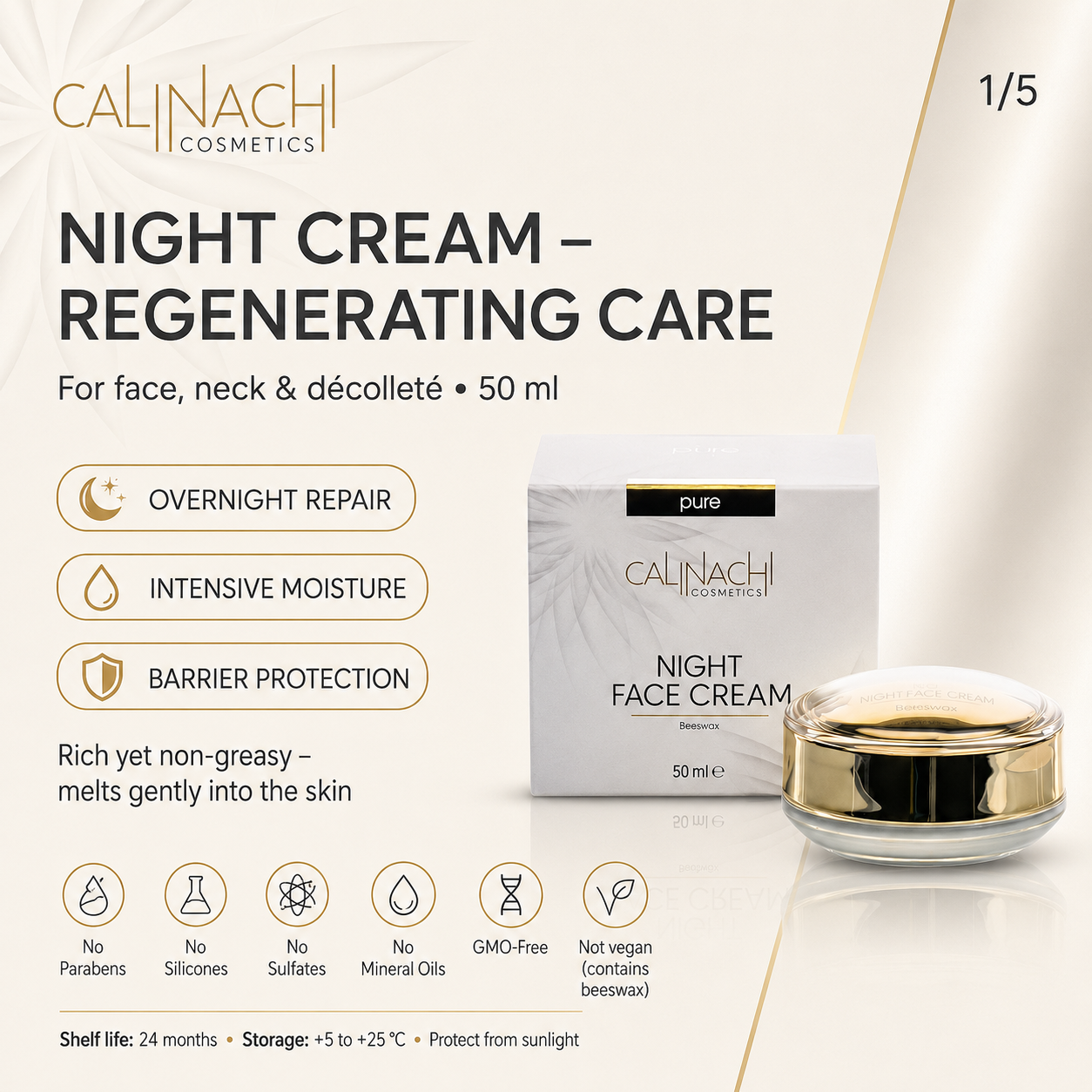 Regenerating Night Cream for Face, Neck, and Décolletage, 50ml skincare CALINACHI Cosmetics