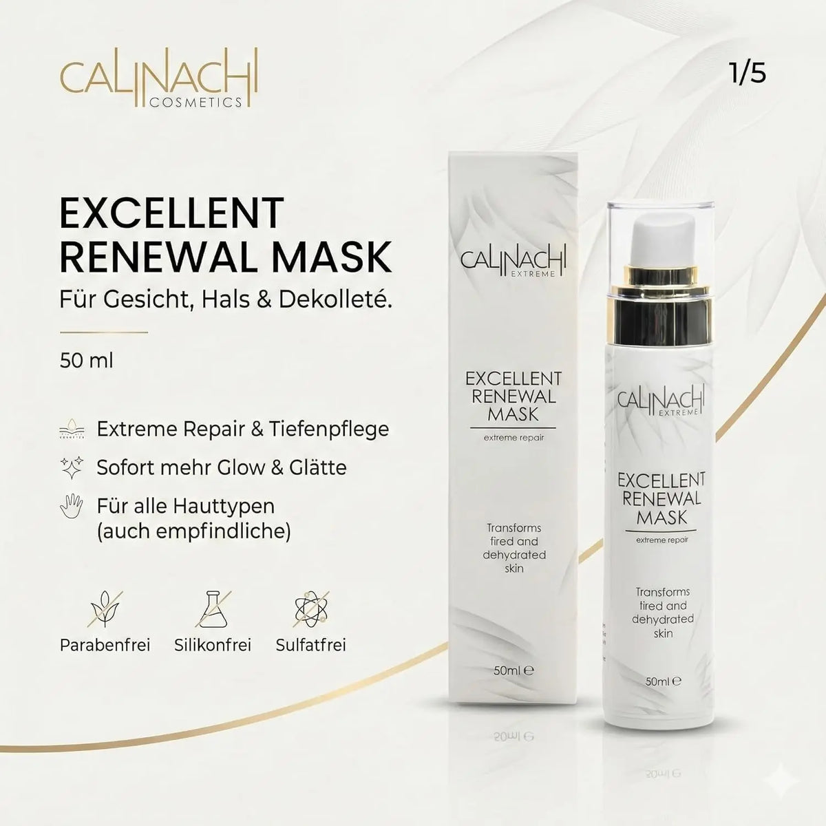 Excellent Renewal Mask for Face, Neck, and Décolletage, 50ml.  CALINACHI Cosmetics