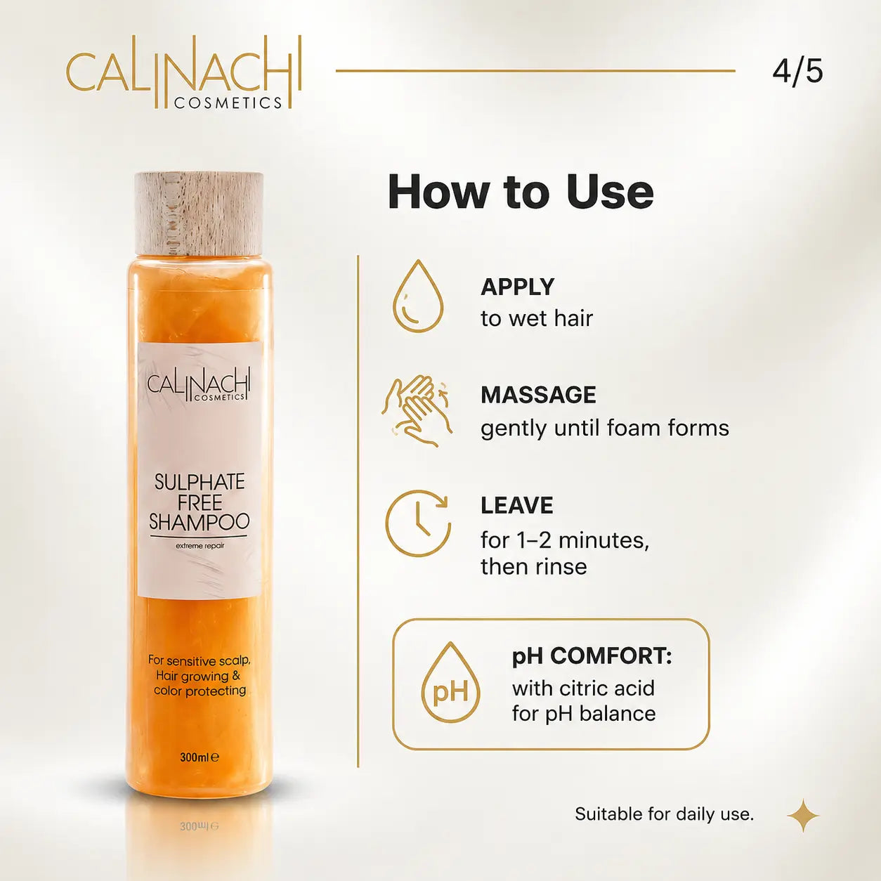 Protein &amp; Caffeine Scalp and Hair Shampoo, Sulfate-free, 300ml. haircare CALINACHI Cosmetics